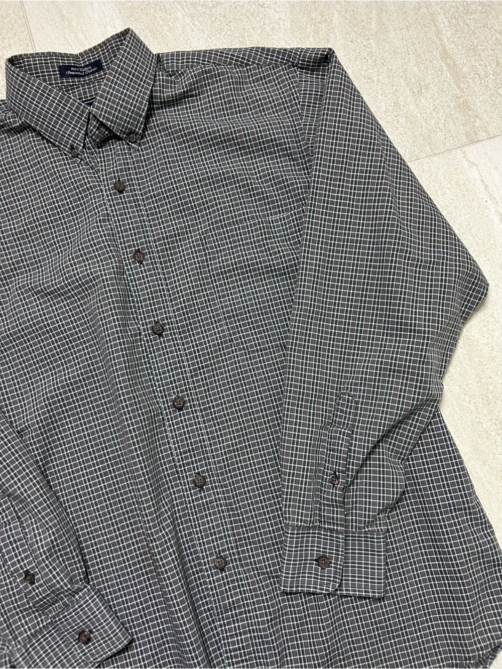 VINTAGE BURBERRY DARK GREY PLAID BUTTON DOWN SHIRT MENS LARGE EXCELLENT COND - Picture 4 of 11